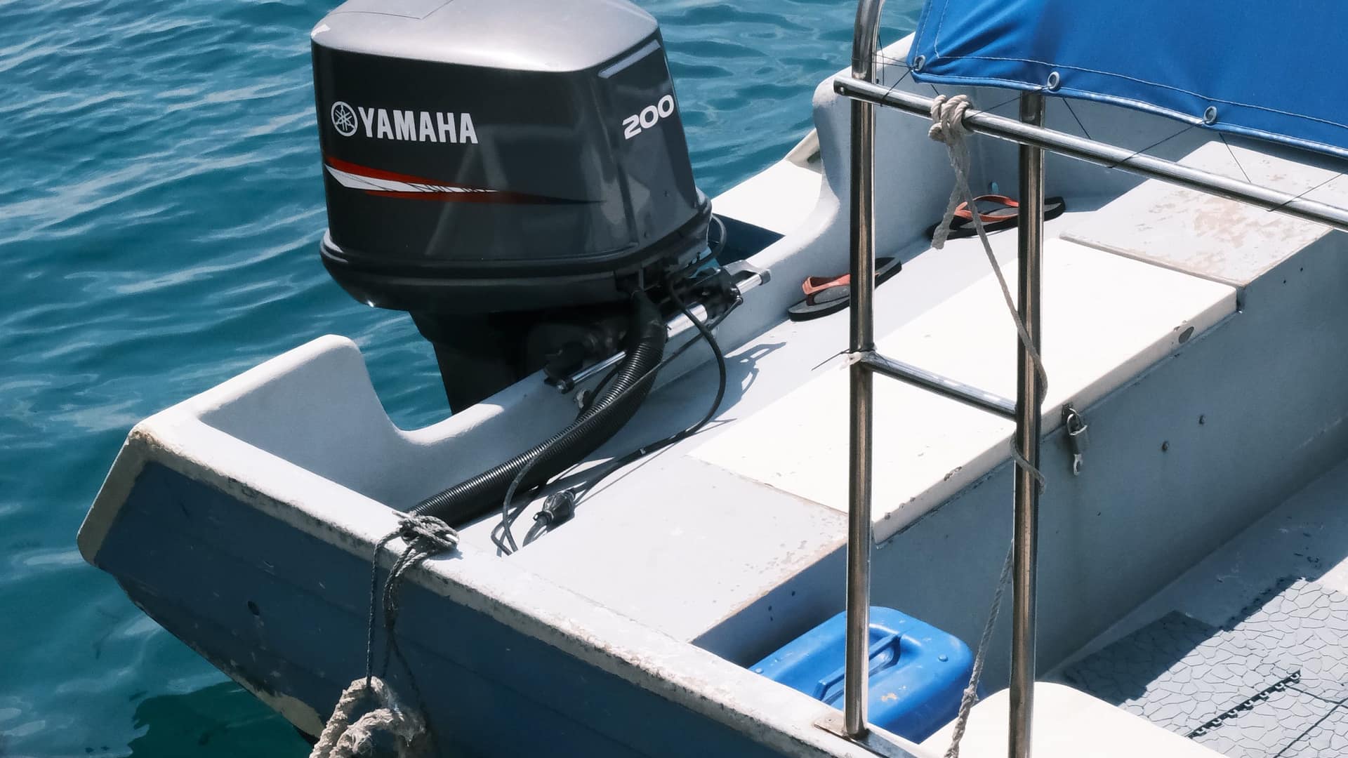 Yamaha 200hp outboard motor on a RIB moored at the coast